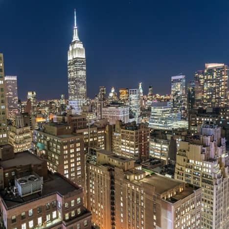 New York City skyline from a rooftop