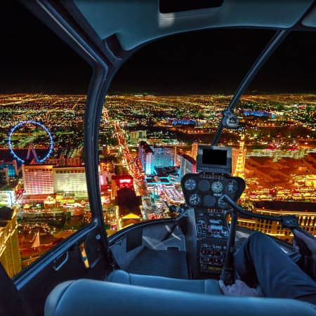 View from a helicopter over Las Vegas at night