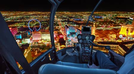 View from a helicopter over Las Vegas at night