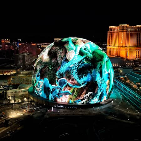 Aerial view of The Sphere, Las Vegas