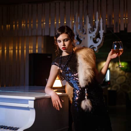 Woman Dressed as a Flapper at a Speakeasy