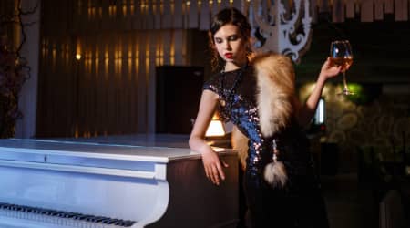 Woman Dressed as a Flapper at a Speakeasy