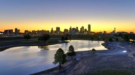 Trinity River with Dallas Skyline at Sunset